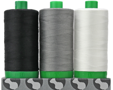 Aurifil Black/Grey/White Color Builders 3 pack - 40 wt Cotton thread